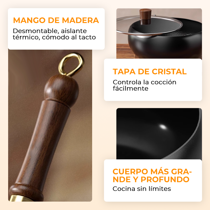 🔥 Sartén Wok Artesanal de Hierro Fundido