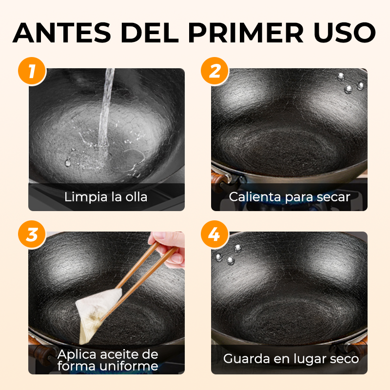 🔥 Sartén Wok Artesanal de Hierro Fundido