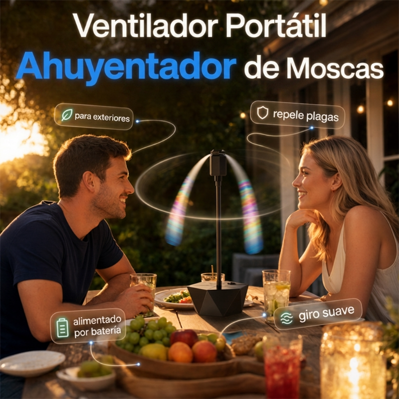 🍽️🛡️ Ahuyentador Moscas Portátil – Sin Químicos, Brazos Retráctiles y Perfecto para Picnics y Barbacoas 🍖🌿