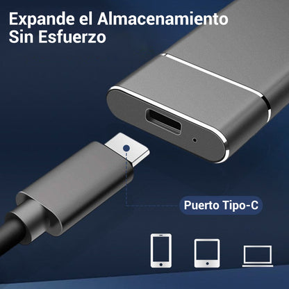 Disco duro externo portátil. Plug and play para Windows, PC y Mac.