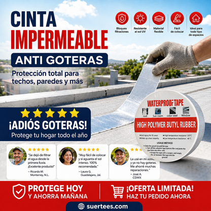🛡️💧 Cinta Impermeable de Aluminio Reforzado – Sella Grietas, Techos y Tuberías, Resistente a la Intemperie y Temperaturas Extremas ☀️❄️