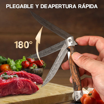 🔥🗡️Cuchillo plegable con mango de madera para trabajo, senderismo y acampada.⛺