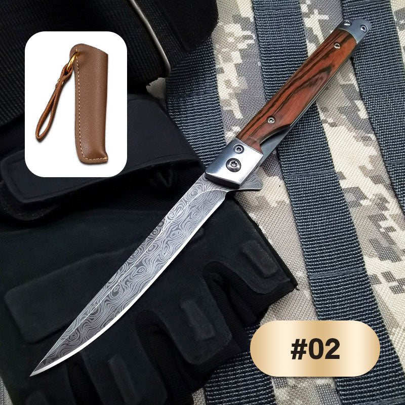 🔥🗡️Cuchillo plegable con mango de madera para trabajo, senderismo y acampada.⛺