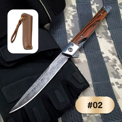 🔥🗡️Cuchillo plegable con mango de madera para trabajo, senderismo y acampada.⛺
