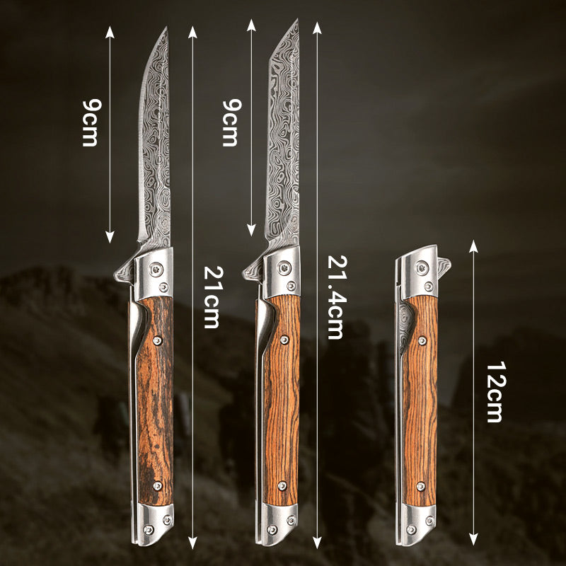 🔥🗡️Cuchillo plegable con mango de madera para trabajo, senderismo y acampada.⛺