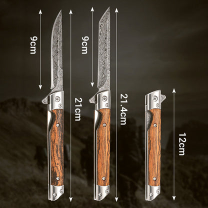 🔥🗡️Cuchillo plegable con mango de madera para trabajo, senderismo y acampada.⛺