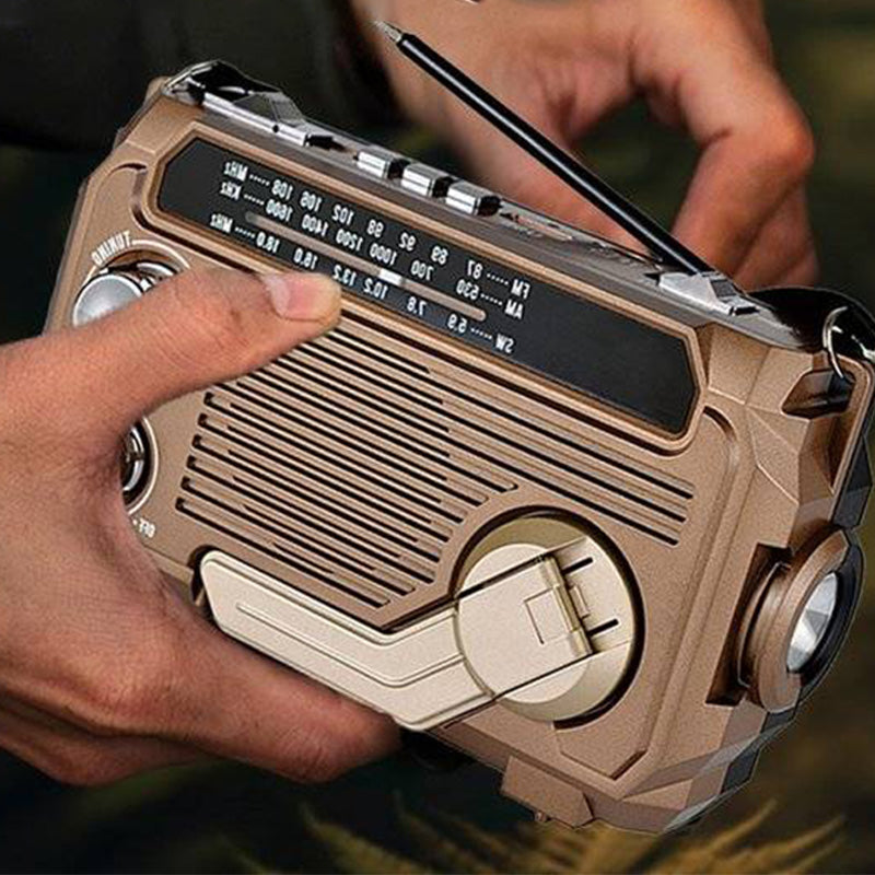 Radio portátil multifunción con manivela y linterna