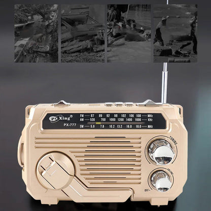 Radio portátil multifunción con manivela y linterna