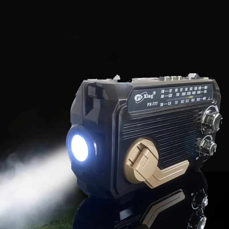 Radio portátil multifunción con manivela y linterna