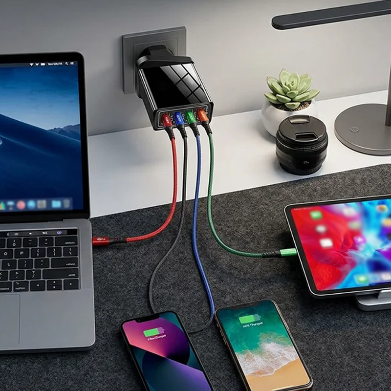 🔌⚡ Adaptador USB 4 en 1 Universal – Múltiples Salidas, Carga Rápida Simultánea para Celulares, Tablets y Audífonos 📱✅