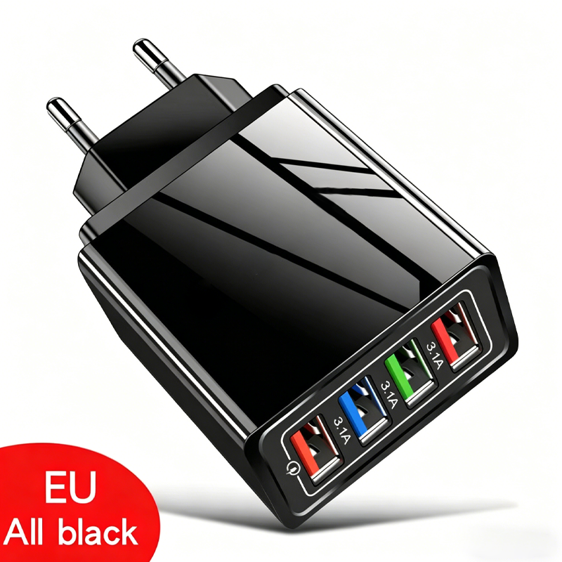🔌⚡ Adaptador USB 4 en 1 Universal – Múltiples Salidas, Carga Rápida Simultánea para Celulares, Tablets y Audífonos 📱✅
