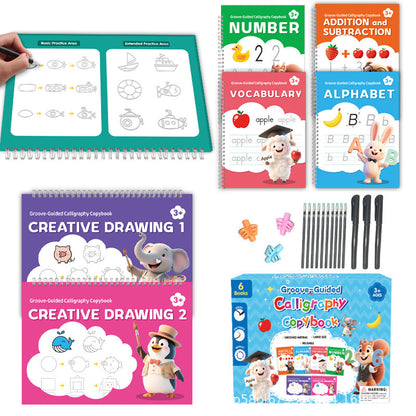 ✏️✨ Cuaderno de Caligrafía para Niños – Reutilizable con Tinta que Desaparece, Practica Escribir sin Gastar Hojas 🎒📚